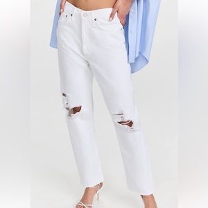 AGOLDE 90s mid rise jeans, white, distressed.